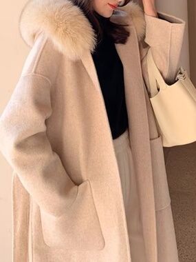 Alpaca and Wool Hooded Coat with Faux Fur Trim – Size S